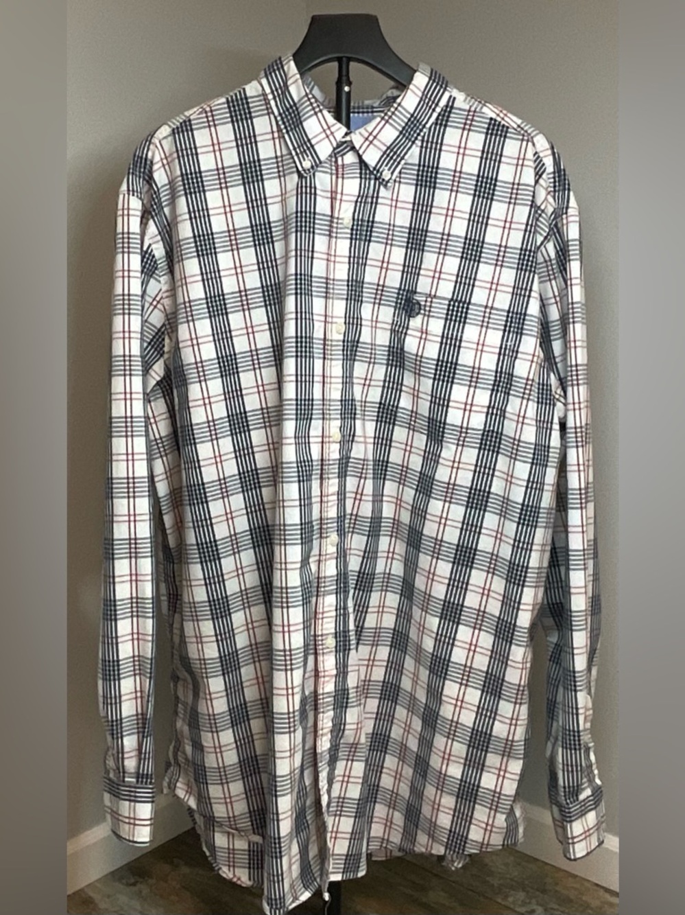 Chaps - Men's White Plaid Button-Down Shirt - Classic Long Sleeve